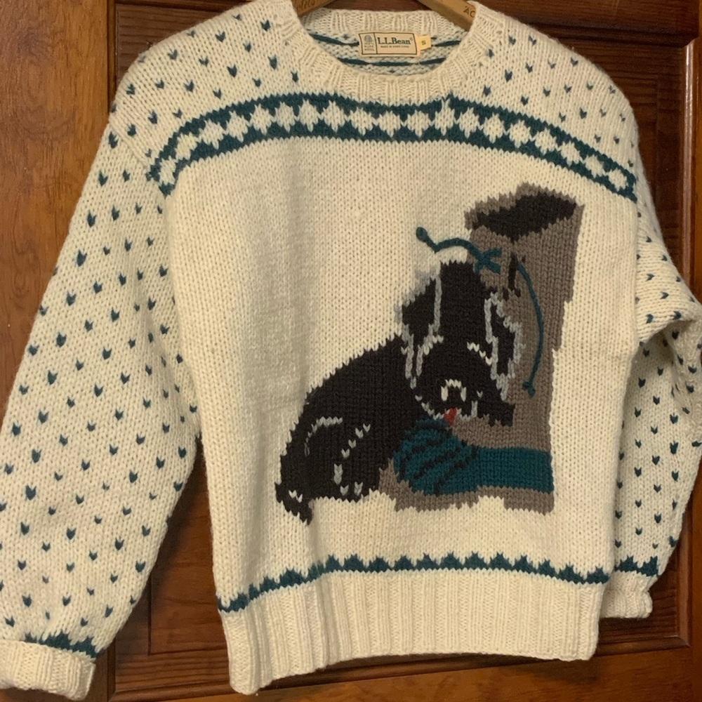 L.L. Bean Sweater Women's S Puppy Bean Boot Image Labrador Wool Ski Winter